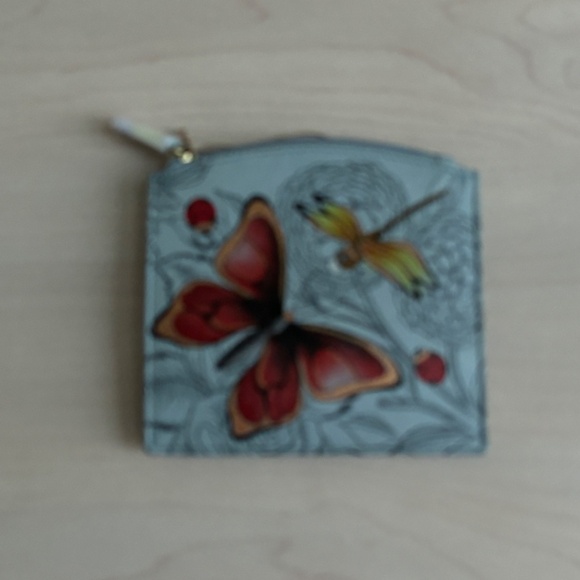 New Anuschka Light Blue Floral Genuine Leather Bag & Zippered Wallet 2 Piece Set - Picture 13 of 16